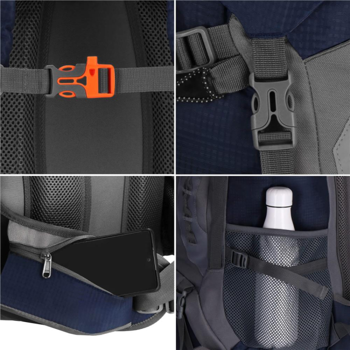 Rucsac tactic militar pentru drumetie, cu husa de ploaie, 60 litri, 25 kg, 70x40x24 cm, gri albastru [14]