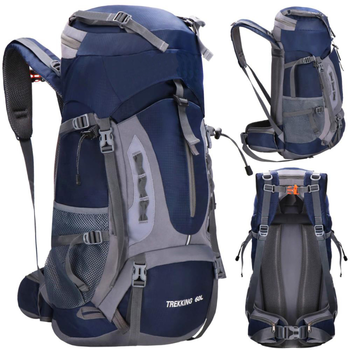 Rucsac tactic militar pentru drumetie, cu husa de ploaie, 60 litri, 25 kg, 70x40x24 cm, gri albastru [2]