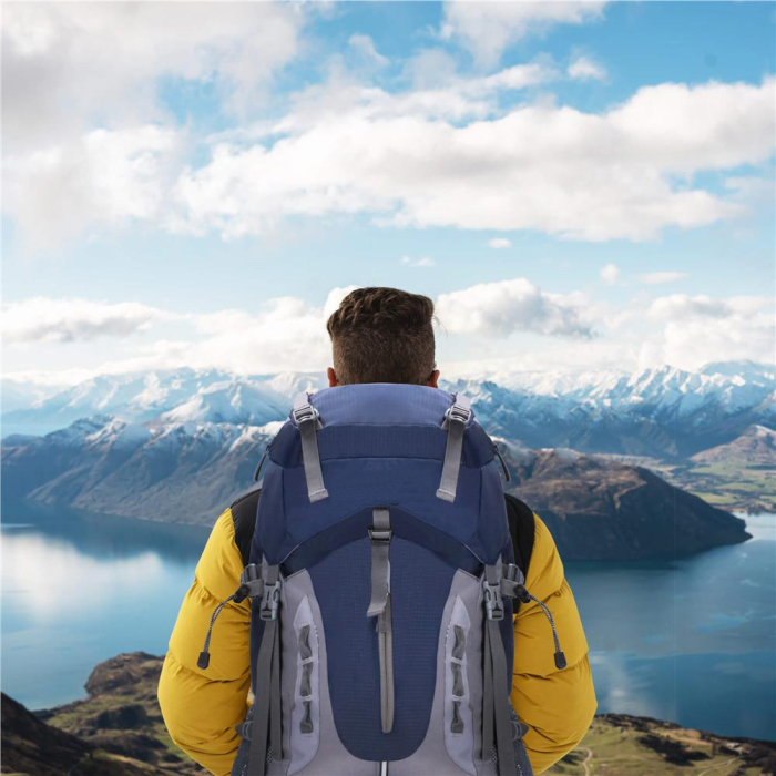 Rucsac tactic militar pentru drumetie, cu husa de ploaie, 60 litri, 25 kg, 70x40x24 cm, gri albastru [4]