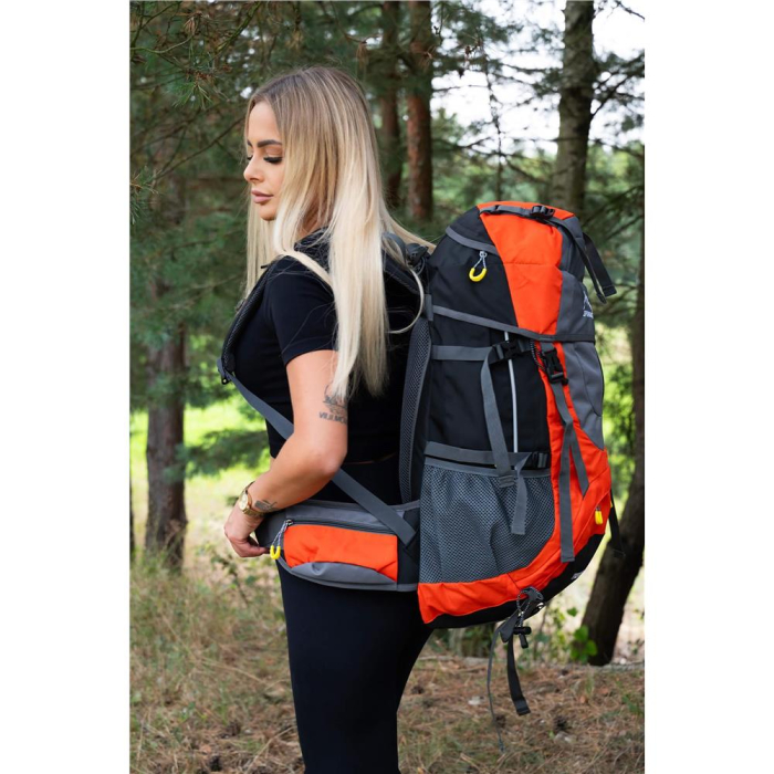 Rucsac tactic militar pentru drumetie, cu husa de ploaie, 70 litri, 25 kg, 68x35x20 cm, gri portocaliu [18]