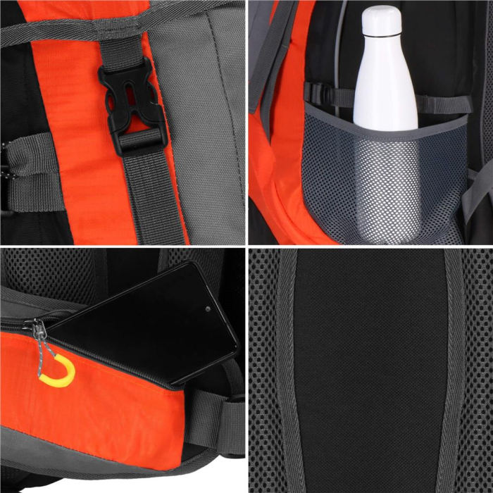 Rucsac tactic militar pentru drumetie, cu husa de ploaie, 70 litri, 25 kg, 68x35x20 cm, gri portocaliu [10]