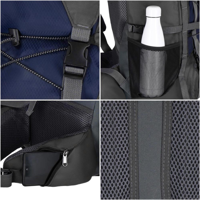 Rucsac tactic militar pentru drumetie, cu husa de ploaie, 90 litri, 25 kg, 74x32x20 cm, gri albastru [3]