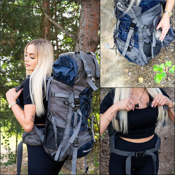 Rucsac tactic militar pentru drumetie, cu husa de ploaie, 90 litri, 25 kg, 74x32x20 cm, gri albastru [16]