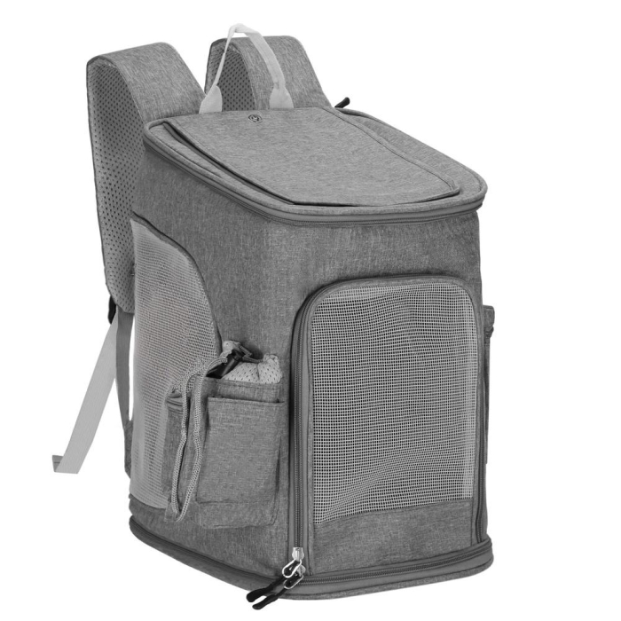 Rucsac transport animale talie mica-medie, maxim 12 kg, buzunare laterale, 39x28x27 cm, gri [6]
