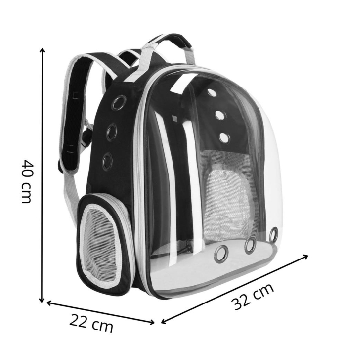 Rucsac transport animale talie mica-medie, maxim 12 kg, hublou panoramic transparent, buzunare laterale, gri [18]