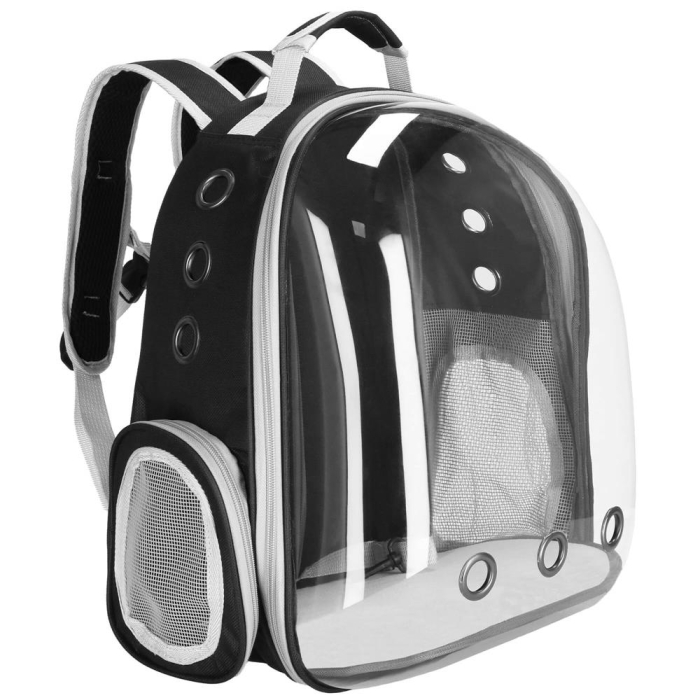 Rucsac transport animale talie mica-medie, maxim 12 kg, hublou panoramic transparent, buzunare laterale, gri [1]