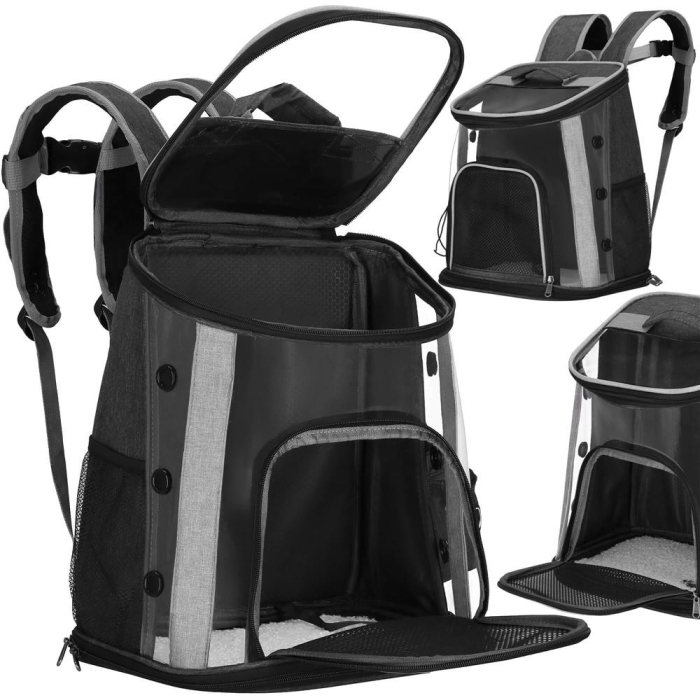 Rucsac transport animale talie mica-medie, maxim 15 kg, buzunare laterale, 38x34x26 cm, negru [7]