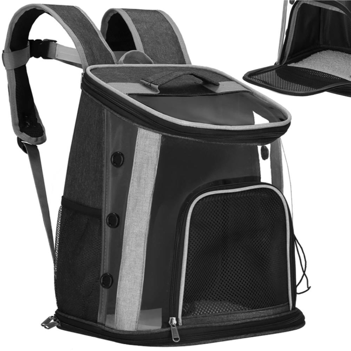 Rucsac transport animale talie mica-medie, maxim 15 kg, buzunare laterale, 38x34x26 cm, negru [5]