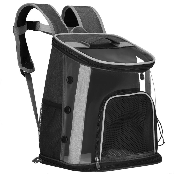 Rucsac transport animale talie mica-medie, maxim 15 kg, buzunare laterale, 38x34x26 cm, negru [4]