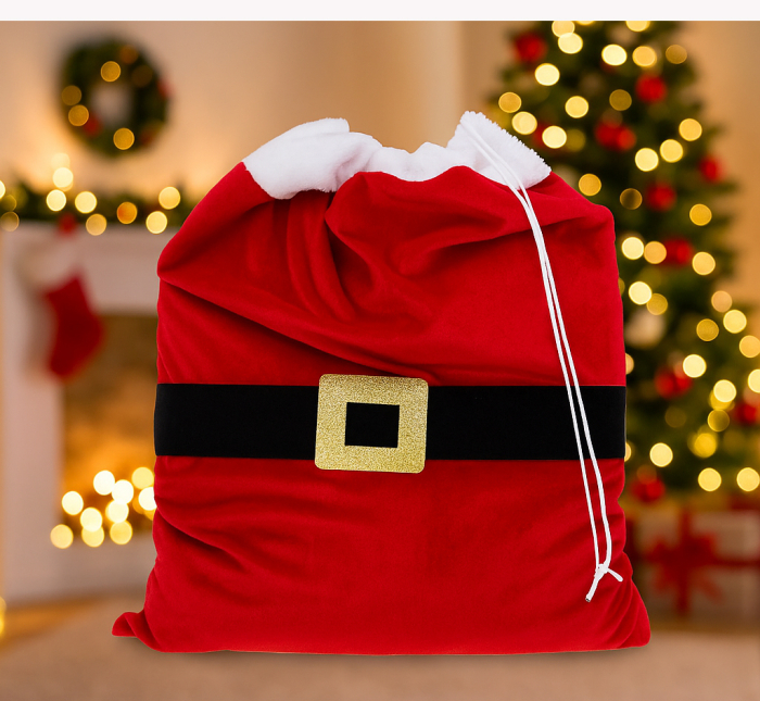 Sac cadouri Mos Craciun 50x70 cm, din poliester, rosu [7]