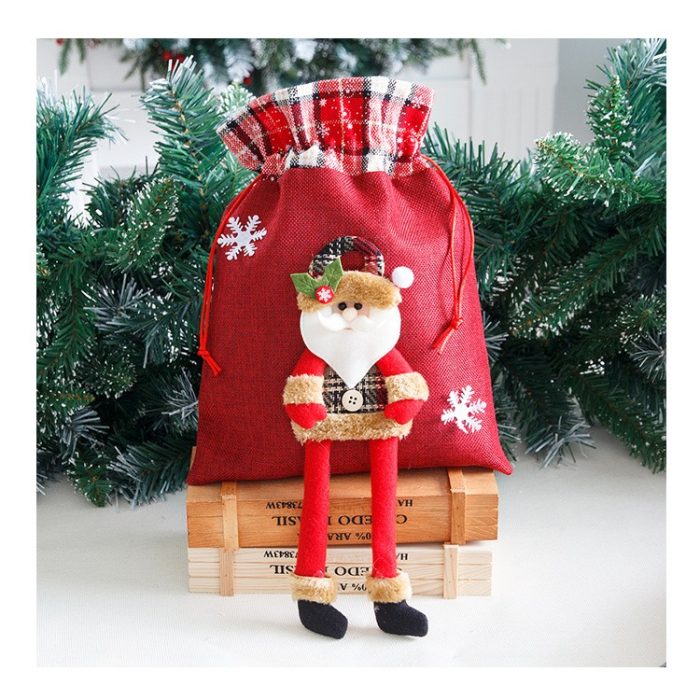 Sac cadouri , tematica Mos Craciun, Material Textil, 30x25 cm, cu Siret, Rosu [2]