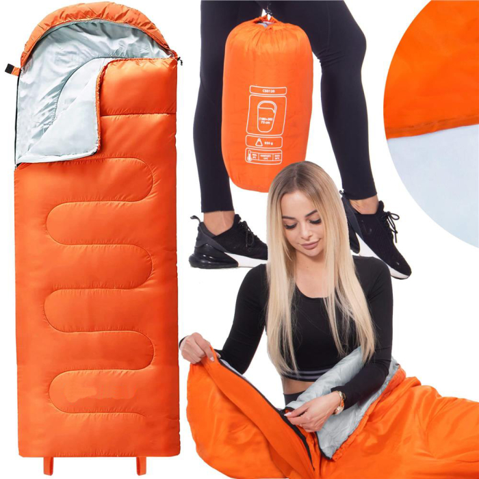 Sac de dormit tip mumie, cu geanta de transport, 175x73cm, 8-20grade, portocaliu [3]