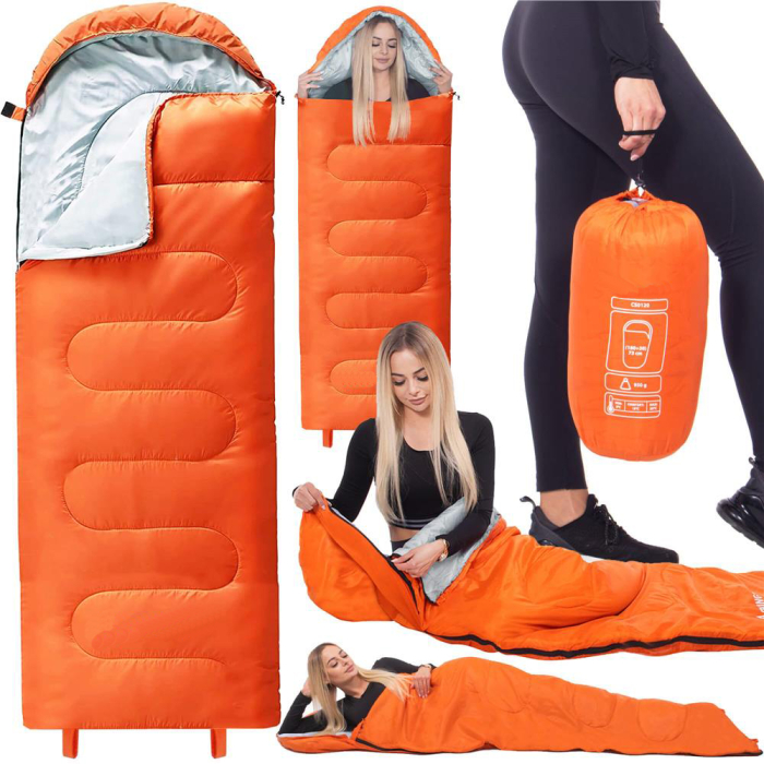 Sac de dormit tip mumie, cu geanta de transport, 175x73cm, 8-20grade, portocaliu [2]