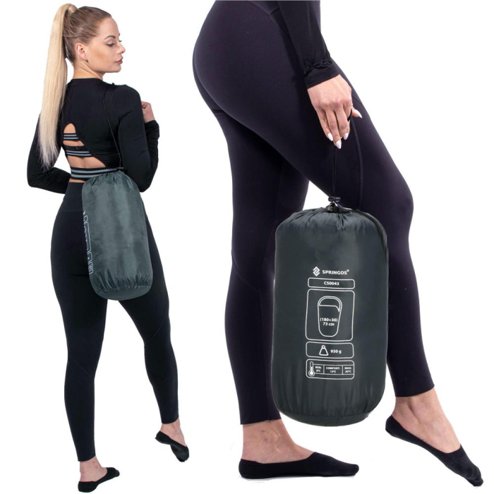 Sac de dormit tip mumie, cu geanta de transport, 210x73cm, 8-20grade, culoare gri [18]