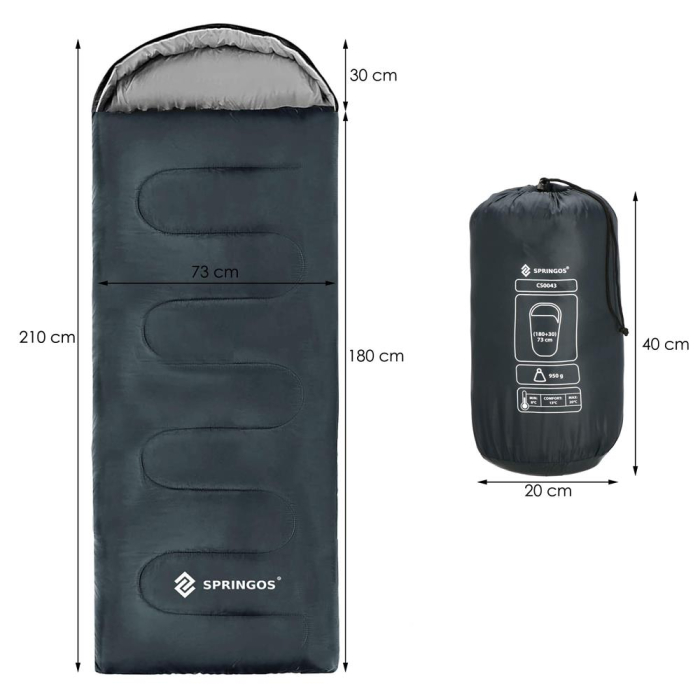 Sac de dormit tip mumie, cu geanta de transport, 210x73cm, 8-20grade, culoare gri [24]