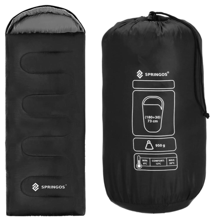 Sac de dormit tip mumie, cu geanta de transport, 210x73cm, 8-20grade, culoare negru [1]