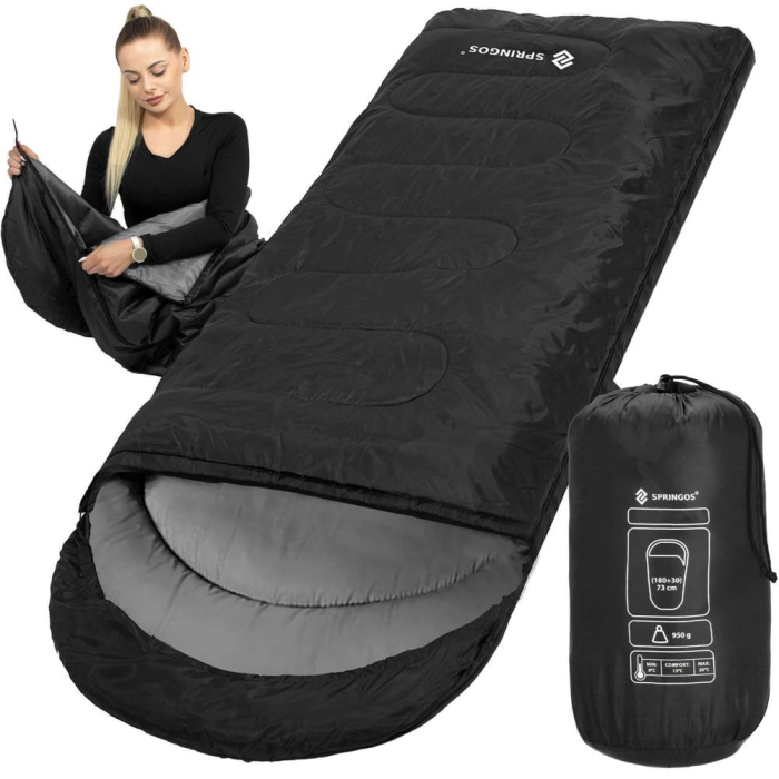 Sac de dormit tip mumie, cu geanta de transport, 210x73cm, 8-20grade, culoare negru [9]
