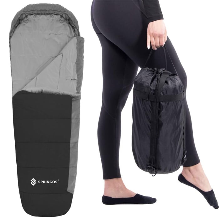 Sac de dormit tip mumie, cu geanta de transport, 210x80cm, 0-10grade, culoare negru gri [20]