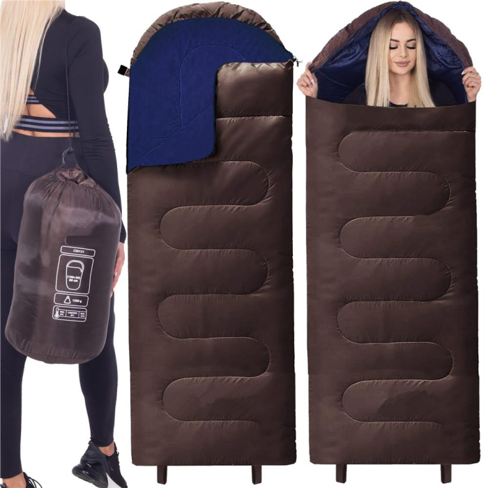 Sac de dormit tip mumie, cu geanta de transport, 220x80cm, 0-15grade, maro [3]