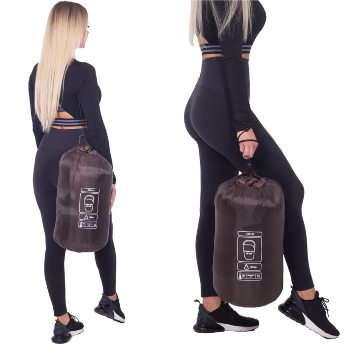 Sac de dormit tip mumie, cu geanta de transport, 220x80cm, 0-15grade, maro [9]