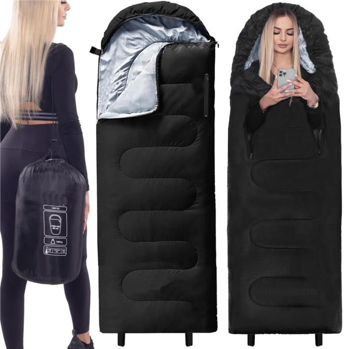 Sac de dormit tip mumie, cu geanta de transport, 220x80cm, 0-15grade, negru [4]