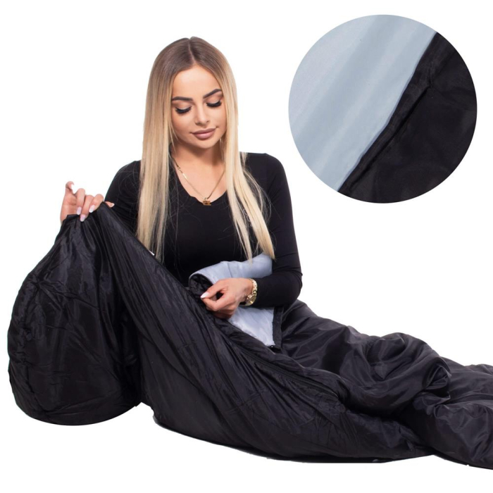 Sac de dormit tip mumie, cu geanta de transport, 220x80cm, 0-15grade, negru [11]