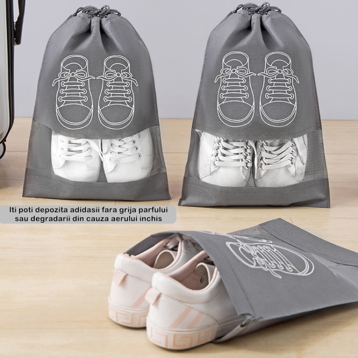 Sac depozitare incaltaminte, pentru voiaj sau depozitare, rezistent la praf, compatibil cu masina de spalat, 27 x 36 cm, gri deschis [4]