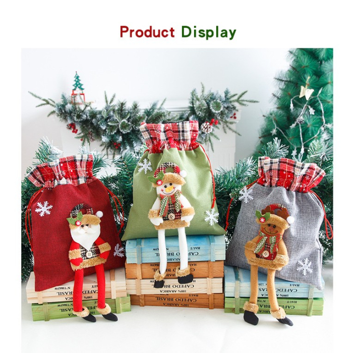 Sac din textil pentru cadouri de Craciun, , Model Ren, 30x25 cm, Gri [2]