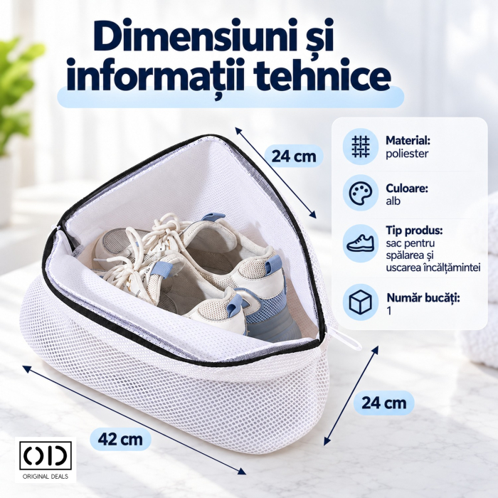 Sac pentru Spalarea Incaltamintei ORIGINAL DEALS, Poliester Alb cu Fermoar, 42 x 24 x 24 cm, pentru Pantofi Sport [5]