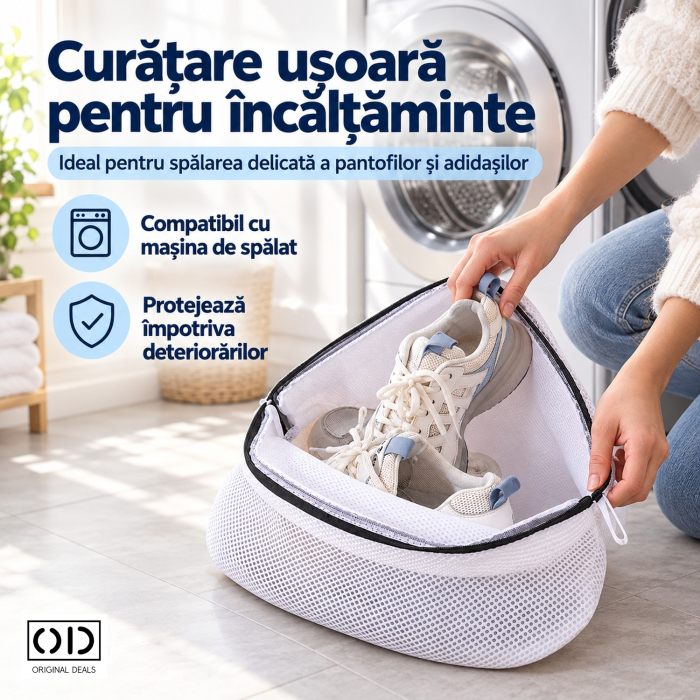 Sac pentru Spalarea Incaltamintei ORIGINAL DEALS, Poliester Alb cu Fermoar, 42 x 24 x 24 cm, pentru Pantofi Sport [2]