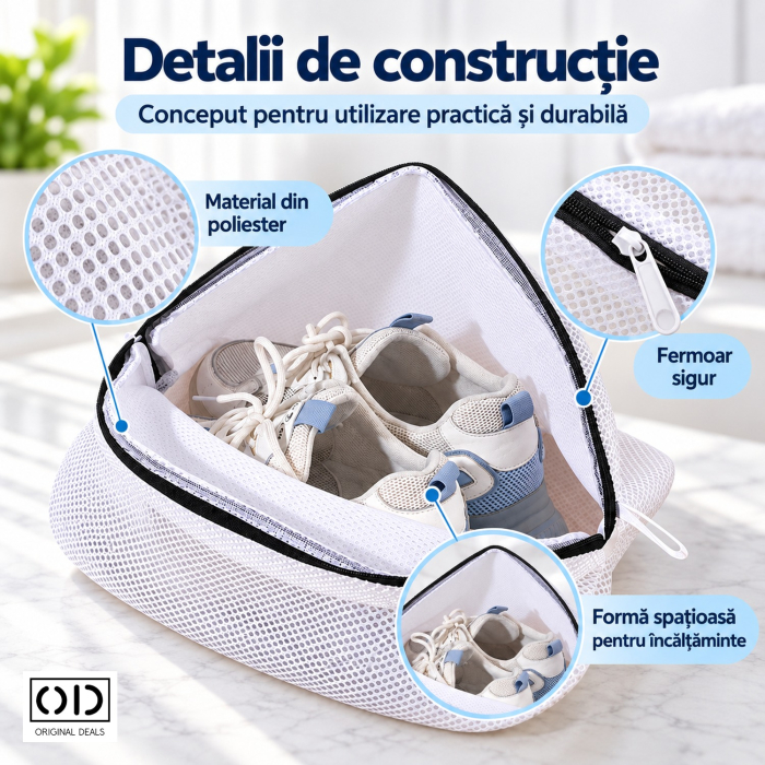 Sac pentru Spalarea Incaltamintei ORIGINAL DEALS, Poliester Alb cu Fermoar, 42 x 24 x 24 cm, pentru Pantofi Sport [4]