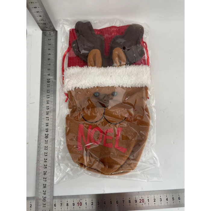 Saculet de Craciun pentru Sticla de Bautura, , Model Ren Accesorizat, Tematica Petrecere de Craciun, Marime Universala, 13x28 cm, Maro [2]