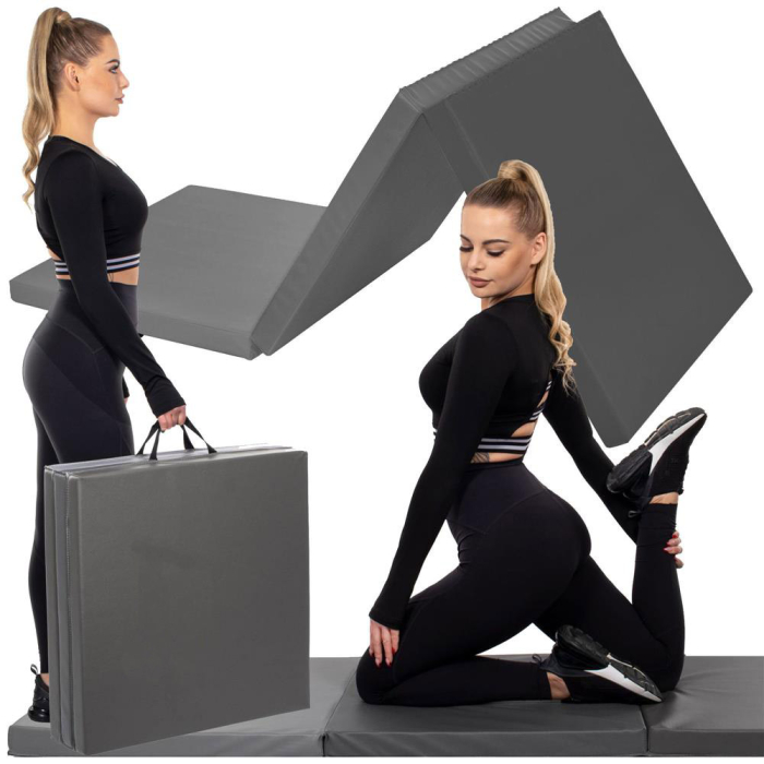 Saltea fitness groasa pentru antrenamente gimnastica, pliabila, 180x60x5,5cm, gri [18]