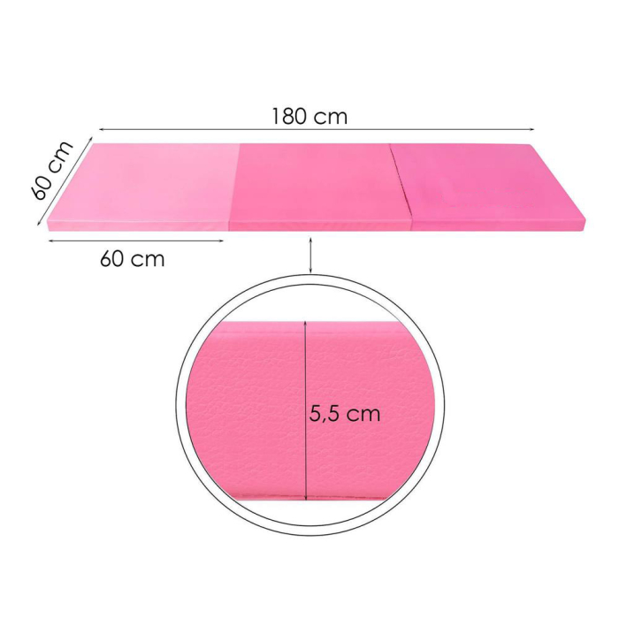 Saltea fitness groasa pentru antrenamente gimnastica, pliabila, 180x60x5,5cm, roz [16]