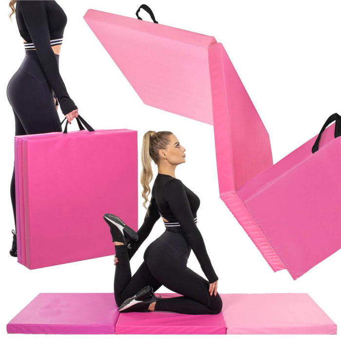 Saltea fitness groasa pentru antrenamente gimnastica, pliabila, 180x60x5,5cm, roz [22]