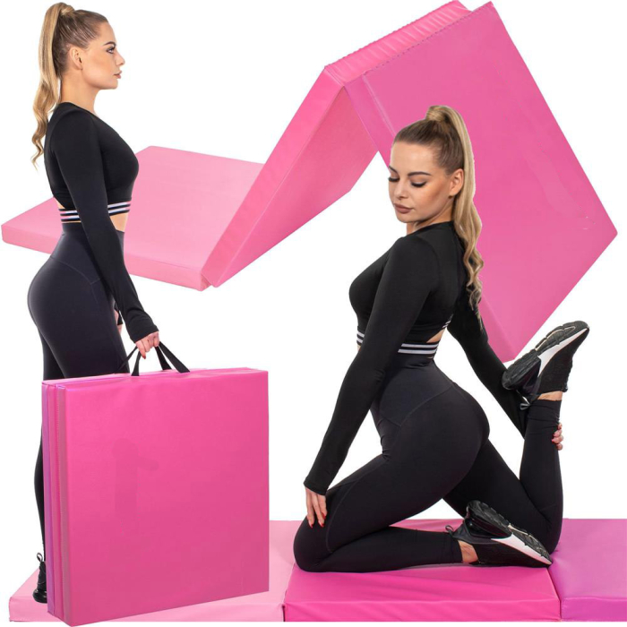 Saltea fitness groasa pentru antrenamente gimnastica, pliabila, 180x60x5,5cm, roz [21]