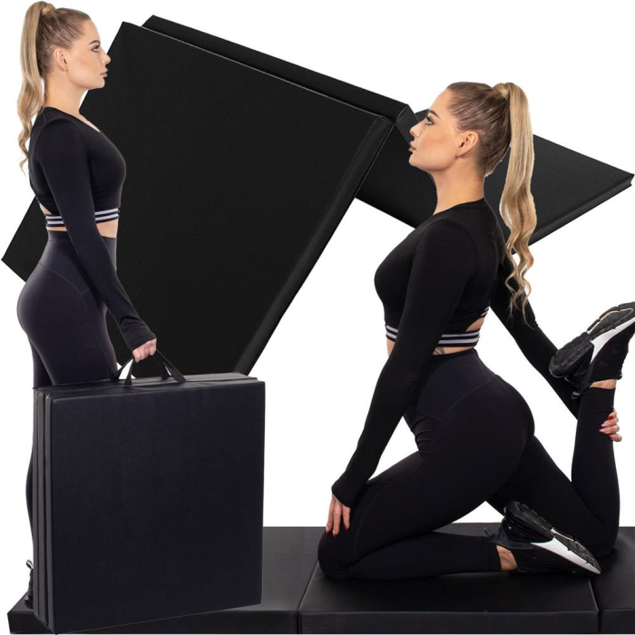 Saltea fitness groasa pentru antrenamente gimnastica, pliabila, PVC, 180x60x5cm, negru [21]