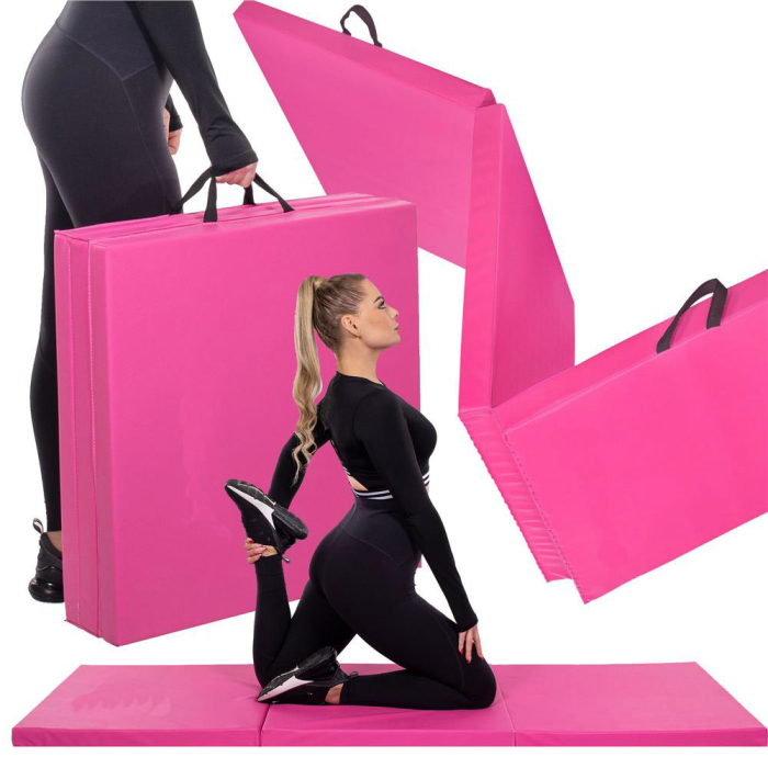 Saltea fitness groasa pentru antrenamente gimnastica, pliabila, 180x60x5cm, roz [7]