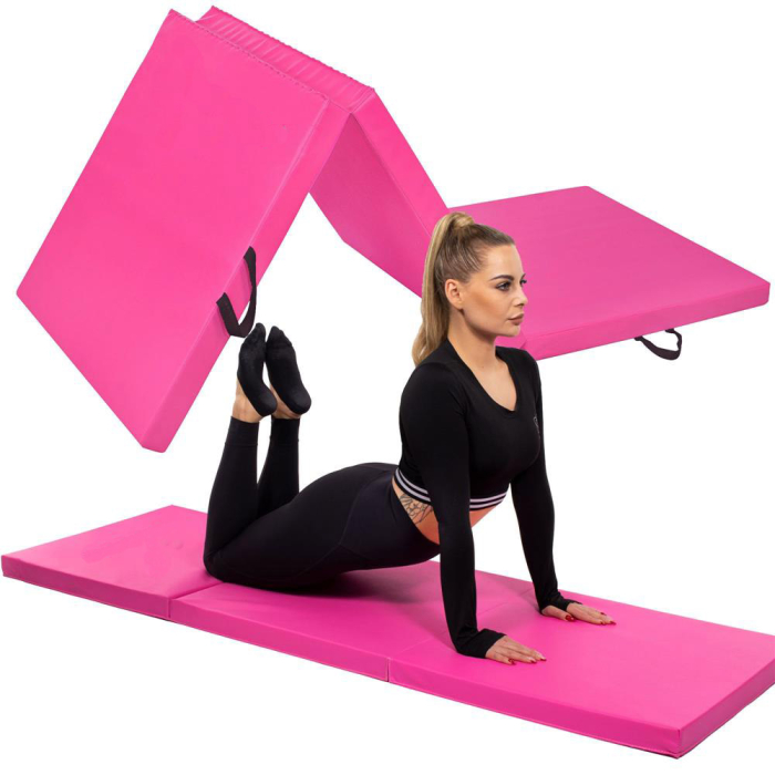 Saltea fitness groasa pentru antrenamente gimnastica, pliabila, 180x60x5cm, roz [3]