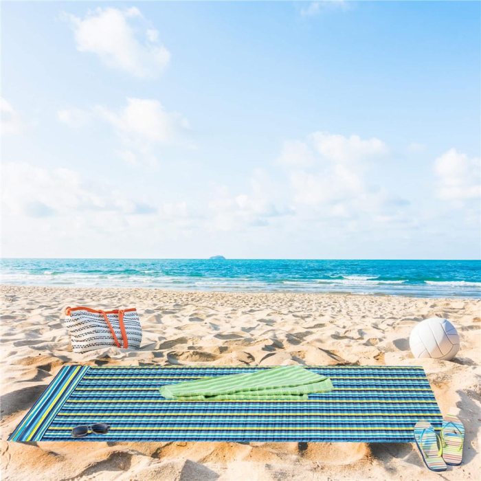 Saltea pentru plaja pliabila, din spuma, ultra-usoara, cu perna si maner de transport, 60x180cm, albastru galben [14]