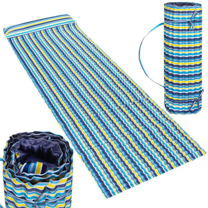 Saltea pentru plaja pliabila, din spuma, ultra-usoara, cu perna si maner de transport, 60x180cm, albastru galben [7]
