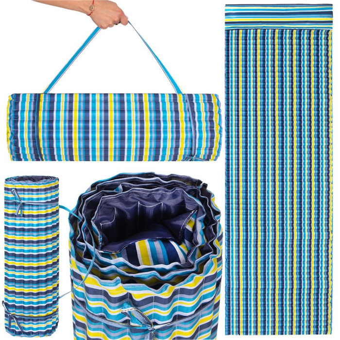 Saltea pentru plaja pliabila, din spuma, ultra-usoara, cu perna si maner de transport, 60x180cm, albastru galben [4]