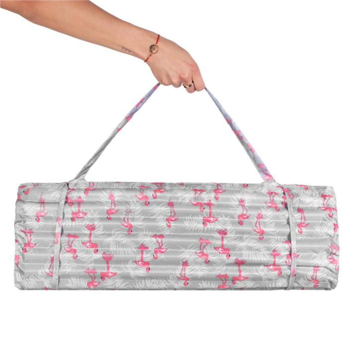 Saltea pentru plaja pliabila, din spuma, ultra-usoara, cu perna si maner de transport, 60x180cm, gri flamingo roz [11]