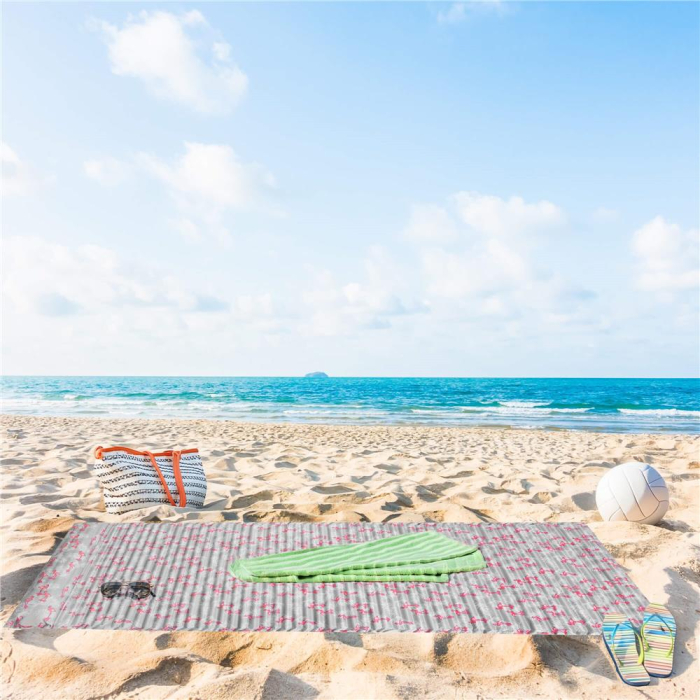 Saltea pentru plaja pliabila, din spuma, ultra-usoara, cu perna si maner de transport, 60x180cm, gri flamingo roz [8]