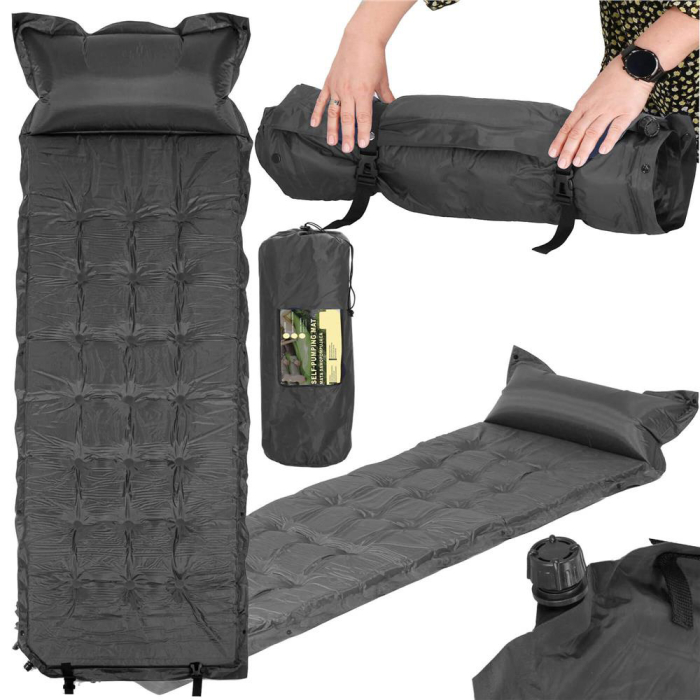 Saltea plabila cu perna din spuma poliuretanica, cu autoumflare, 193x68x3.5cm, gri [2]