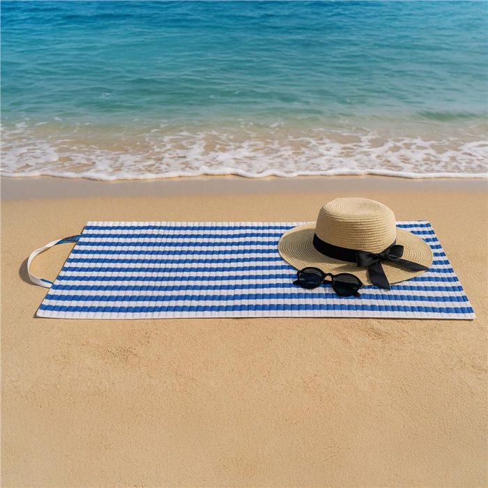 Saltea plaja pliabila din spuma EPE, cu maner si prindere, 180x60x1 cm, albastru cu dungi [18]