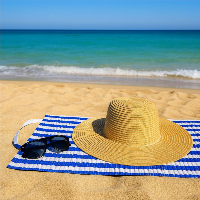 Saltea plaja pliabila din spuma EPE, cu maner si prindere, 180x60x1 cm, albastru cu dungi [17]