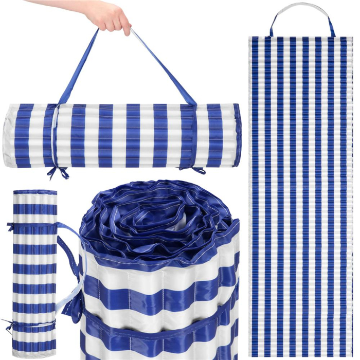 Saltea plaja pliabila din spuma EPE, cu maner si prindere, 180x60x1 cm, albastru cu dungi [7]