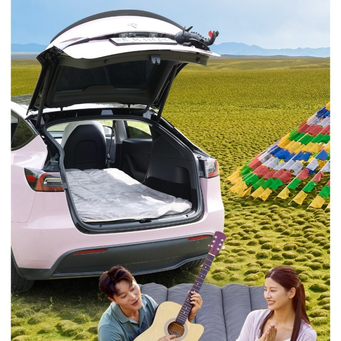 Saltea Speciala de Calatorie, , Tesla Model Y / 3, pentru Camping, Portbagaj, Spate, pentru Dormit in Aer Liber, Geanta si Perna Incluse, Gri [3]