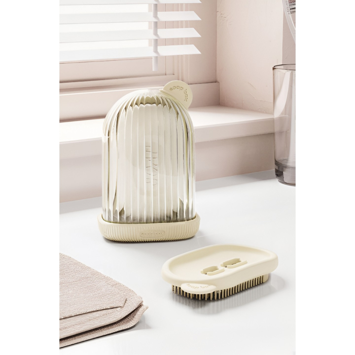 Sapuniera de Calatorie, , Suport pentru Sapun cu Scurgere a Apei, Recipient cu Capac Depozitare, Savoniera pentru Baie, 12.6x6.1x8.4cm, Crem [3]